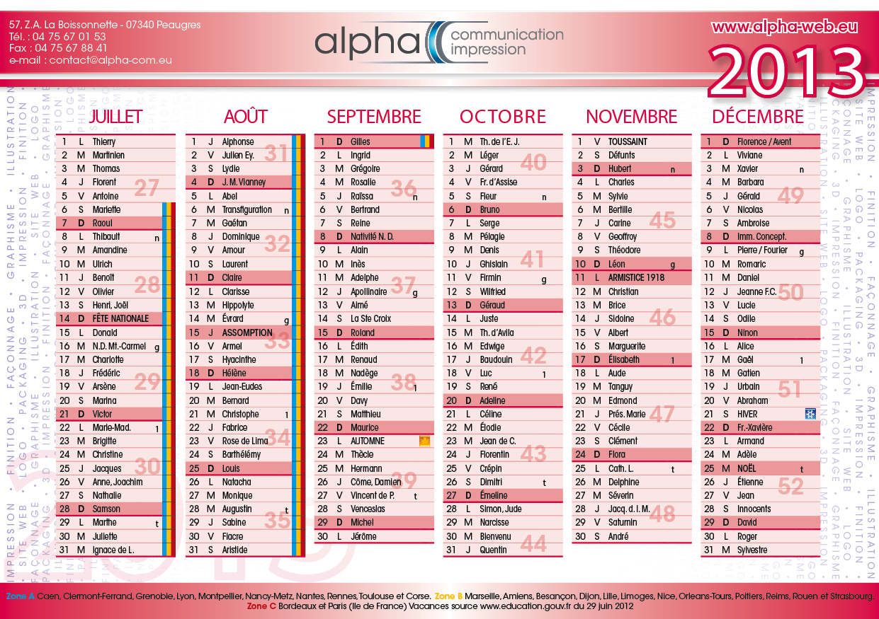 calendrier alpha 2013 A5